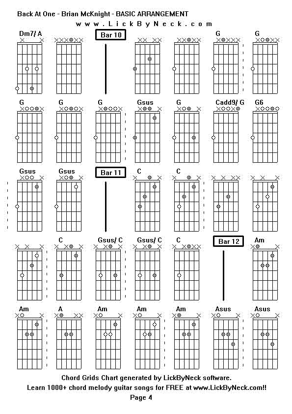 Chord Grids Chart of chord melody fingerstyle guitar song-Back At One - Brian McKnight - BASIC ARRANGEMENT,generated by LickByNeck software.